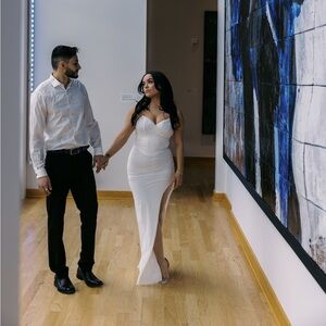 Elegant White High-Low Evening Dress with Side Slit